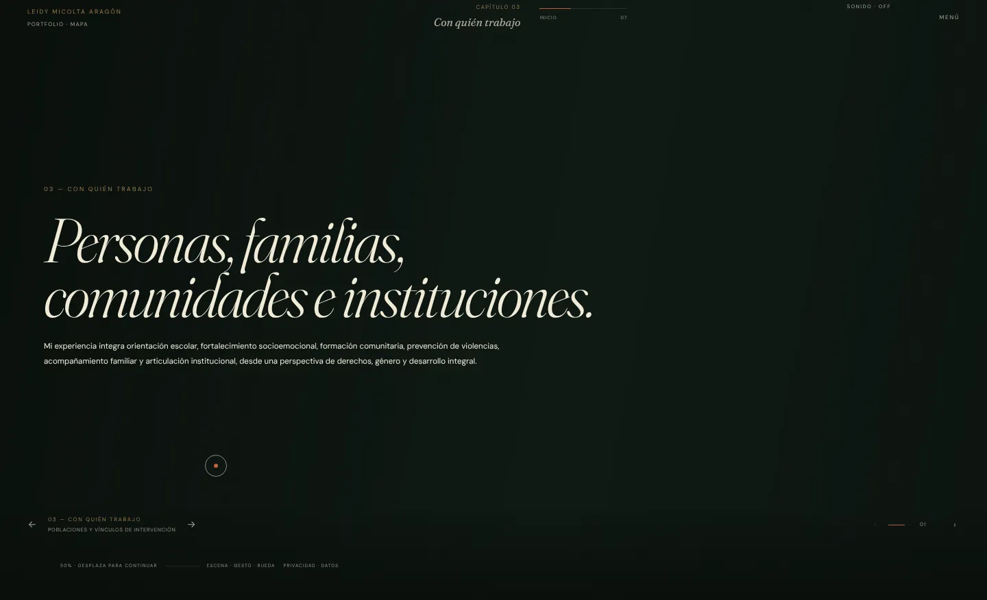 Capítulo «Con quién trabajo» con titular grande en serif